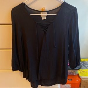 Black lace up blouse